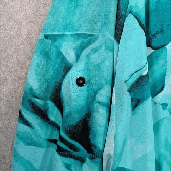 Alfani Floral Crossover Top Green Aqua Black Long Sleeve Roll Tab Size 8 - Picture 15 of 15